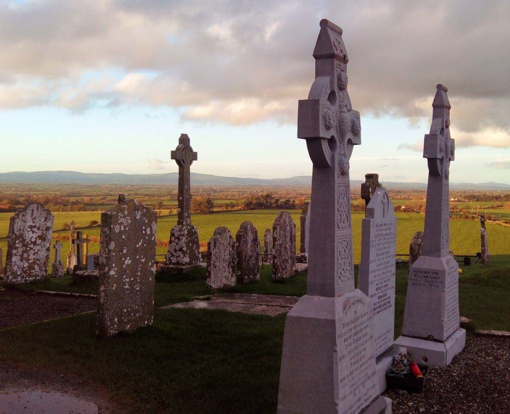 A picture of tombstones at a church graveyard in Cashel, County Tipperary, Ireland