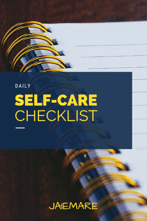 Self-care checklist notebook on a table.