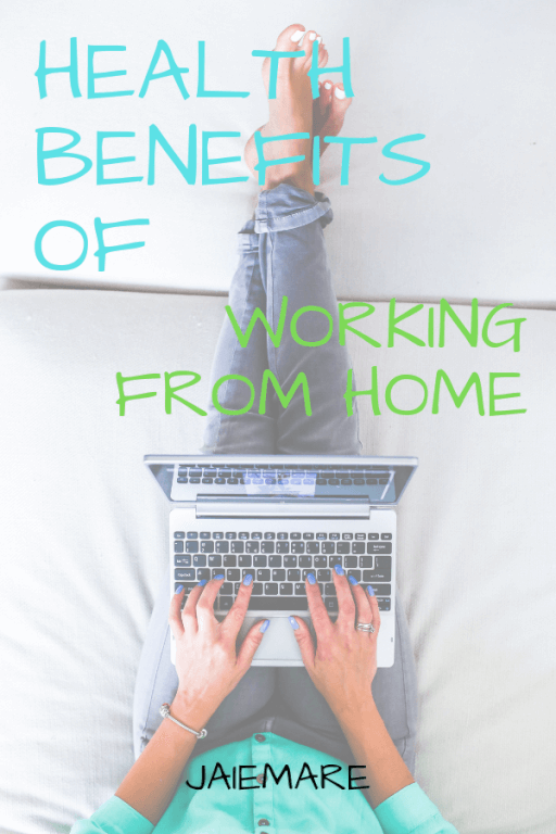 Woman sitting on a couch working from home.