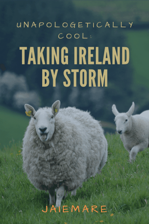 Two sheep running through Irish farmlands.