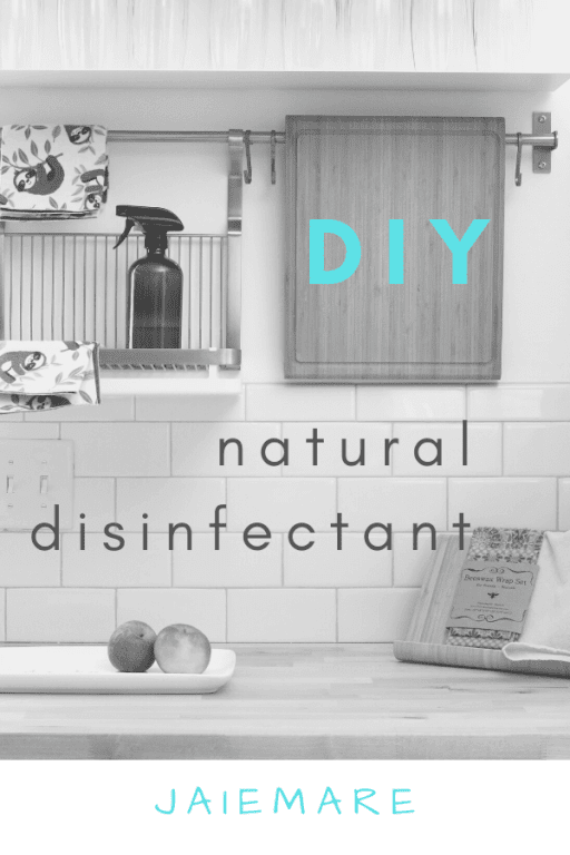 DIY Natual Disinfectant spray sitting on the kitchen counter.