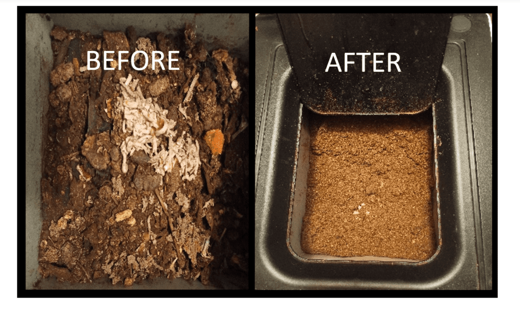 GEME before and after composting process.